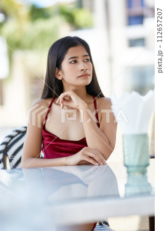 Young asian sexy woman in a white dress posing at hotel territory 112657207