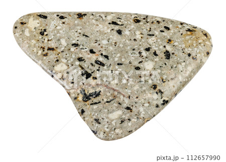specimen of natural polished andesite rock cutout 112657990