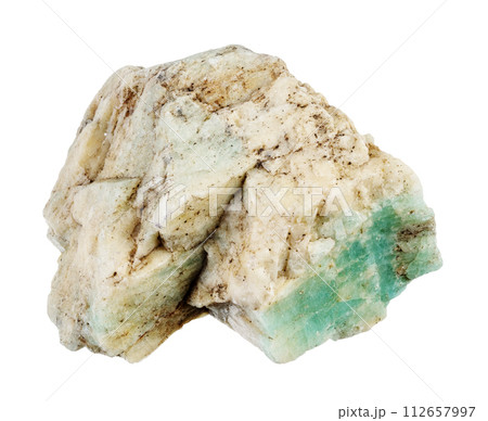 specimen of natural raw amazonite rock cutout specimen of natural raw amazonite rock cutout 112657997