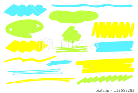 手書きペンのライン装飾　ブラシ　蛍光ペン　アンダーライン　カラフル 112658282