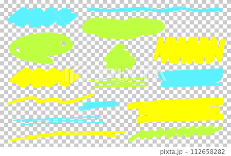 手書きペンのライン装飾　ブラシ　蛍光ペン　アンダーライン　カラフル 112658282