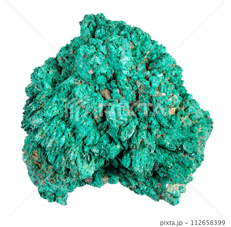 specimen of natural rough malachite rock cutout 112658399
