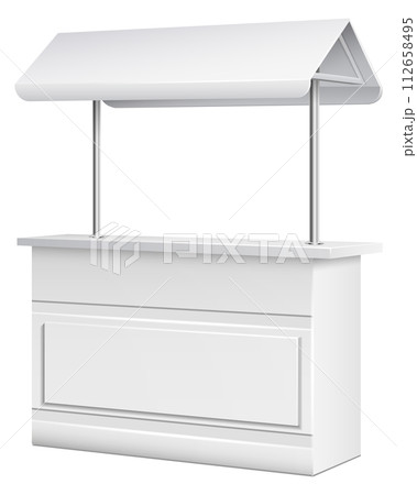 Promotion counter white mockup. Realistic blank stand Promotion counter white mockup. Realistic blank stand 112658495
