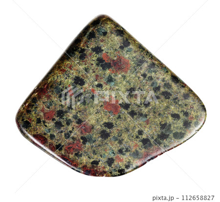 natural polished epidosite mineral cutout 112658827