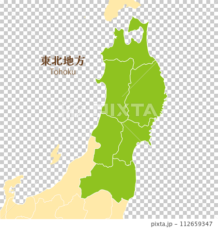 東北地方、東北地方の各県と周辺図 112659347