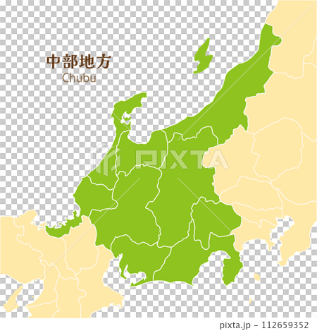 Chubu region, each prefecture in the Chubu region and surrounding map 112659352
