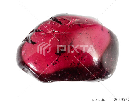specimen of natural tumbled pyrope crystal cutout 112659577