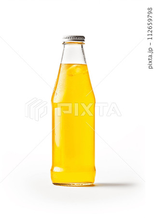 Transparent Glass Bottle Filled with Soda, Soft Drink, Isolated on White Background. Label mockup image 112659798