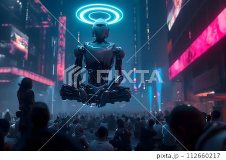 AI-generated content. Cyber god in front of their adepts for artificial super intelligence encounter 112660217