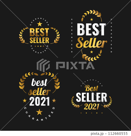 Elegant Best Seller Badge Design in White and Gold Style. Certified product. Quality Badge or Emblem 112660555