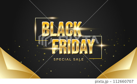 Black Friday banner or poster with open wrapping paper concept in black and gold Black Friday banner or poster with open wrapping paper concept in black and gold 112660707