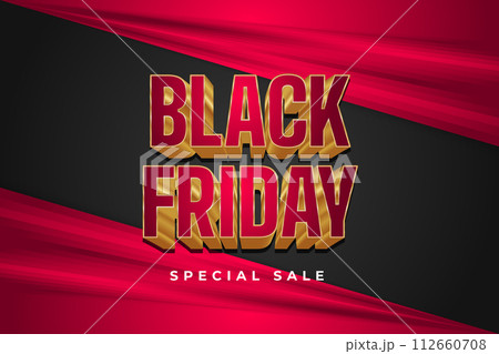 Black Friday sale banner or poster with 3d elegant text and black and red background 112660708