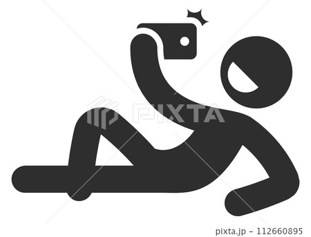 Man making selfie in funny pose black icon 112660895