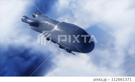 military futuristic ship fly in the clouds. Invasion. 3d rendering. 112661371