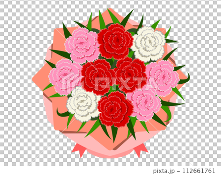 赤とピンクのカーネーションの花束 112661761