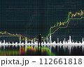 Price movement chart with indicators and volumes. The trader analyzes the price movement on a huge trading chart. A businessman-investor observes an increase in the price of an asset 112661818