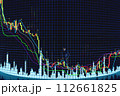 Price movement chart with indicators and volumes. The trader analyzes the price movement on a huge trading chart. A businessman-investor observes an increase in the price of an asset 112661825