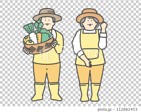 Elderly couple harvesting vegetables Farmer illustration 112662453