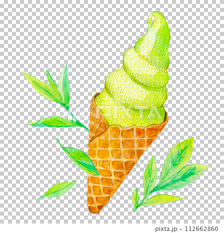 水彩イラスト　抹茶ソフトクリーム 112662860