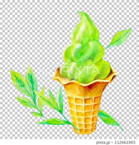 水彩イラスト 抹茶ソフトクリーム 水彩イラスト 抹茶ソフトクリーム 112662865