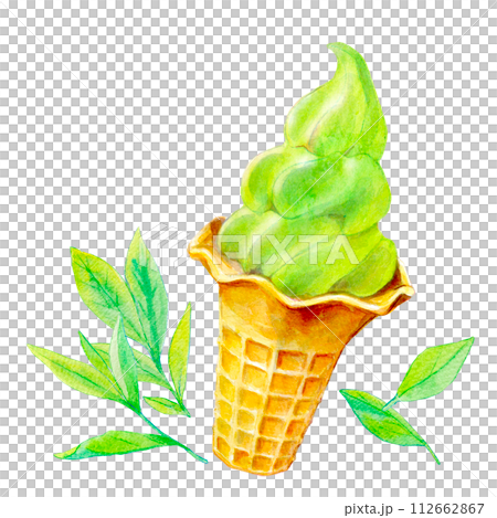 水彩イラスト 抹茶ソフトクリーム 水彩イラスト 抹茶ソフトクリーム 112662867