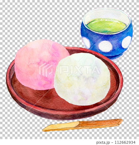 水彩イラスト　紅白まんじゅう　紅白餅 112662934