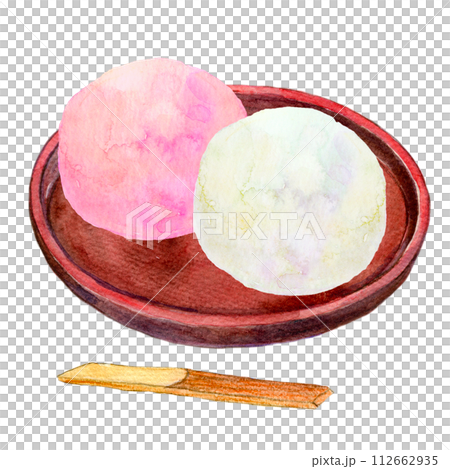 水彩插圖紅白饅頭紅白麻糬 112662935