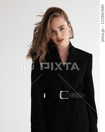 Beauty model woman in Leather pants . Model test 112662980