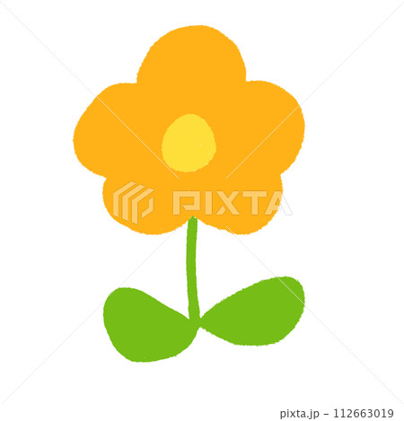 子どもがクレヨンで描いたような手書き風の可愛いオレンジの花（ベクター版） 112663019