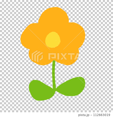 子どもがクレヨンで描いたような手書き風の可愛いオレンジの花（ベクター版） 112663019