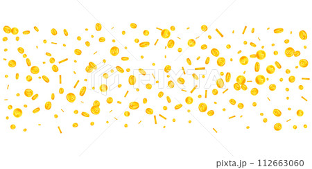 Swiss franc coins falling. Gold scattered CHF coins. Switzerland money. Jackpot wealth or success concept. Wide vector illustration. Swiss franc coins falling. Gold scattered CHF coins. Switzerland money. Jackpot wealth or success concept. Wide vector illustration. 112663060