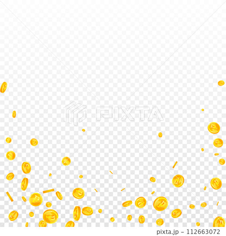 Russian ruble coins falling. Scattered gold RUB coins. Russia money. Global financial crisis concept. Square vector illustration. Russian ruble coins falling. Scattered gold RUB coins. Russia money. Global financial crisis concept. Square vector illustration. 112663072