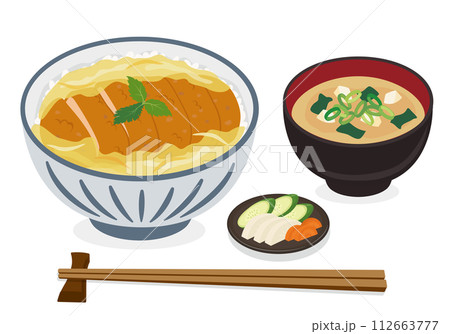 丼物_丼ぶり_カツ丼定食（背景白） 112663777