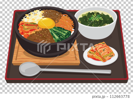 Korean food_Rice bowl_Stone grilled bibimbap set meal 112663778