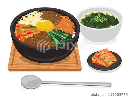 韓国料理_丼物_石焼ビビンバ定食（背景白） 112663779