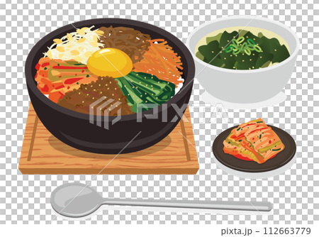 韓国料理_丼物_石焼ビビンバ定食（背景白） 112663779