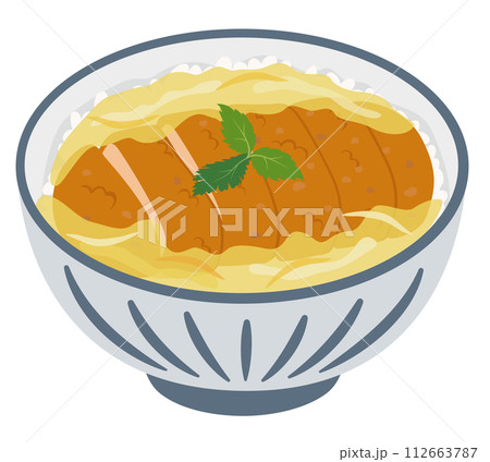 【ベクター】とろとろ卵が美味しそうな定番カツ丼のイラスト（単品パーツ） 112663787
