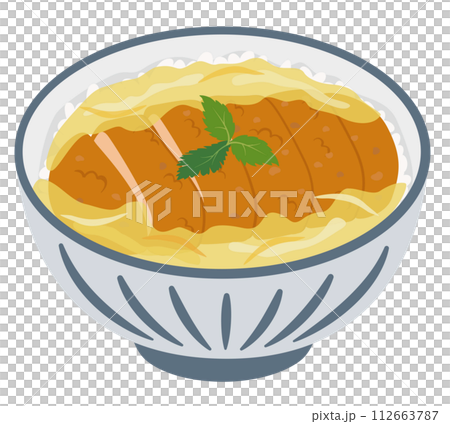 【ベクター】とろとろ卵が美味しそうな定番カツ丼のイラスト（単品パーツ） 112663787