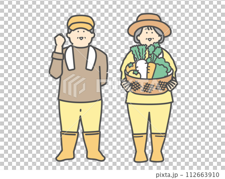 野菜を収穫した高齢夫婦　農家　イラスト 112663910