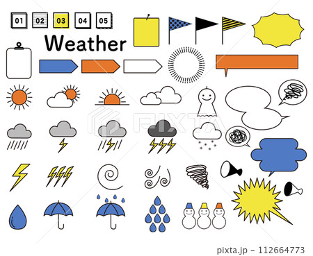 天気のアイコンとあしらいのセット 3 天気のアイコンとあしらいのセット 3 112664773