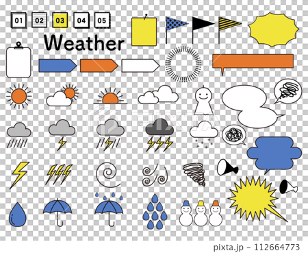 天気のアイコンとあしらいのセット 3 天気のアイコンとあしらいのセット 3 112664773