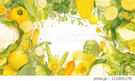 緑黄色野菜の背景フレームのイラスト素材 [112665176] - PIXTA