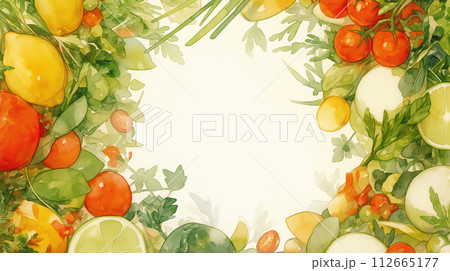 緑黄色野菜の背景フレームのイラスト素材 [112665177] - PIXTA