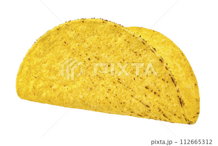 One empty corn taco shell isolated on white background with clipping path, full depth of field 112665312