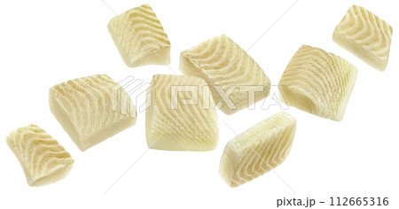 Flounder fish fillet pieces isolated on white background with clipping path 112665316