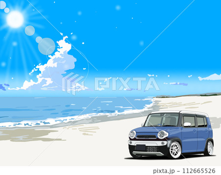 海辺をドライブする青いクルマ 海辺をドライブする青いクルマ 112665526