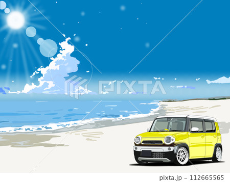 海辺をドライブする黄色いクルマ 112665565