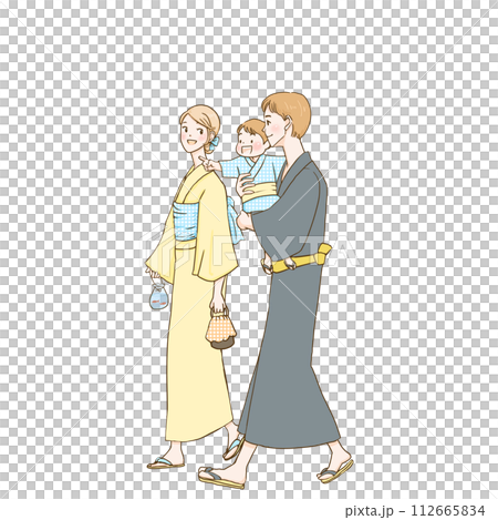 浴衣を着た夫婦と男の子 112665834