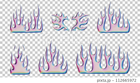 3D flames. Set of trendy Y2K elements. Chrome burning fire shapes with glossy liquid metal effect. 3D render. Isolated illustrations 3D flames. Set of trendy Y2K elements. Chrome burning fire shapes with glossy liquid metal effect. 3D render. Isolated illustrations 112665972
