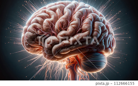 Human Brain with Neural Network Activity: A 3D Concept Illustration 112666155